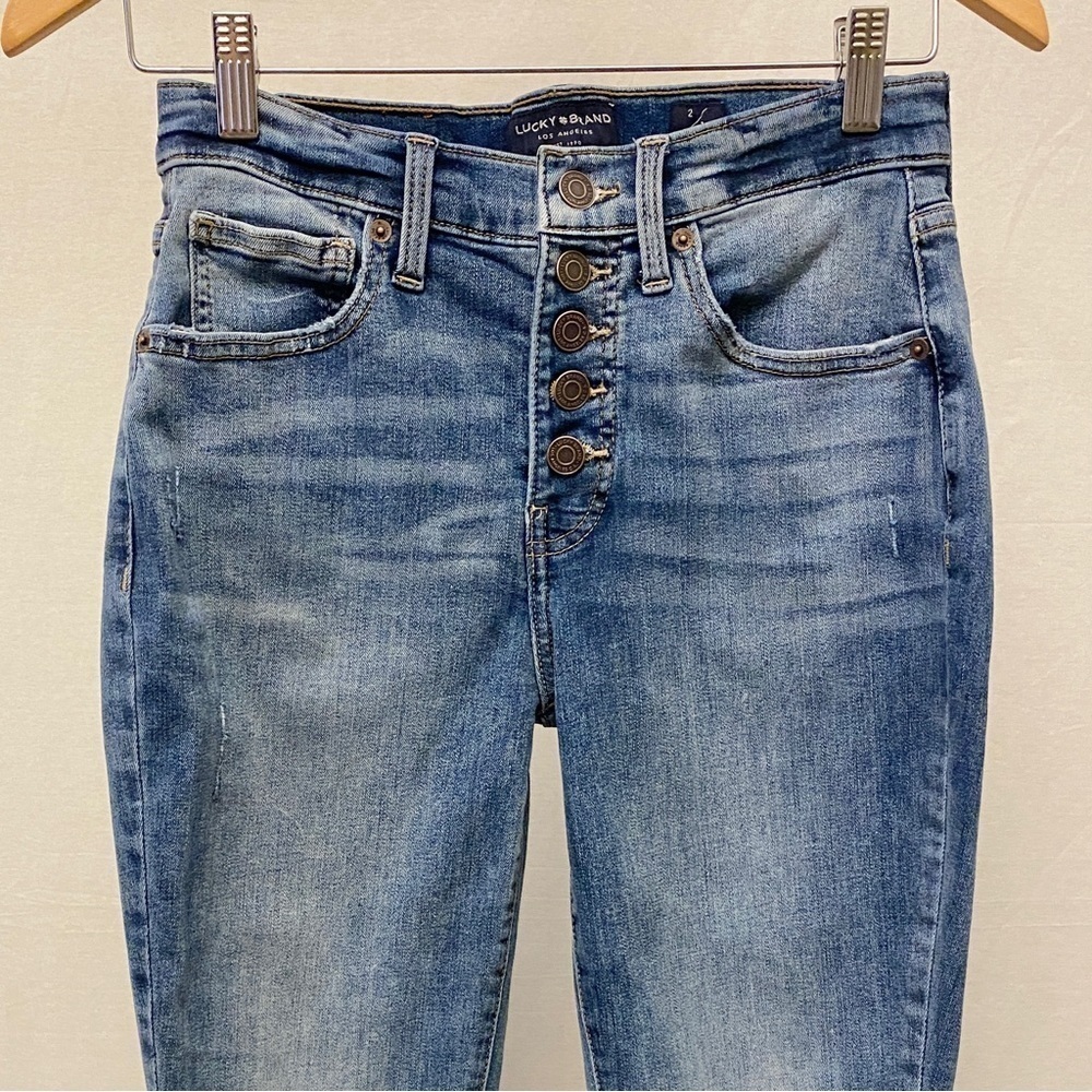 Lucky Brand 2/26 Bridgette High Rise Skinny Ankle Jeans Fray Hem Button Fly - Picture 4 of 14
